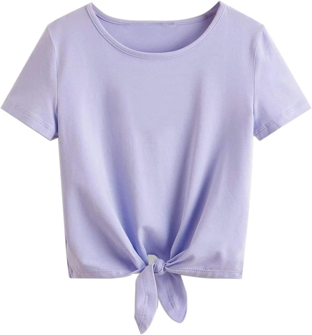 Girls Green Shirts Long Sleeve Crop T-Shirt Casual Tie Hem Tee Tops