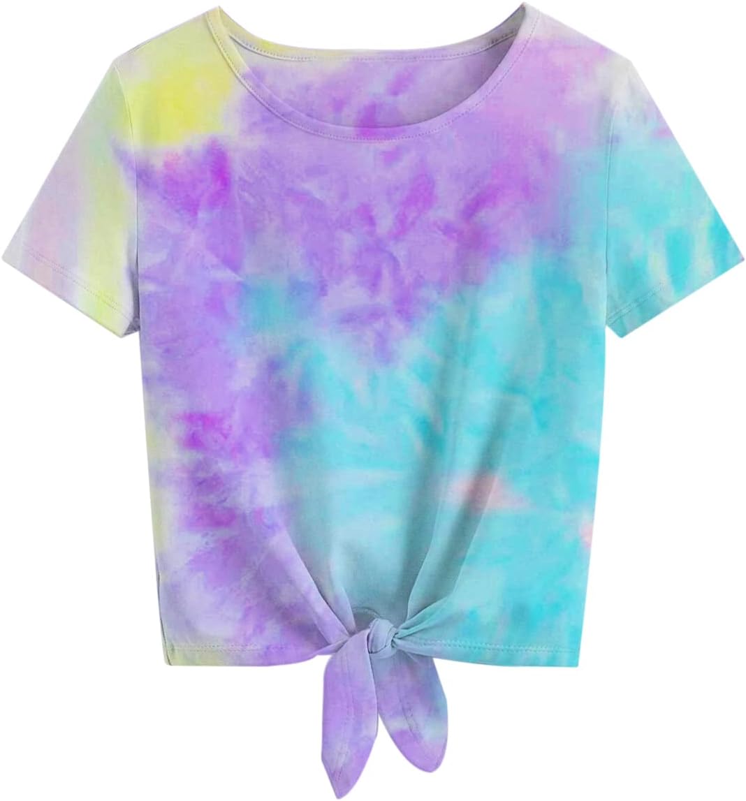 Girls Green Shirts Long Sleeve Crop T-Shirt Casual Tie Hem Tee Tops - Image 2