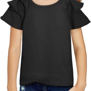 Girls Ruffle Sleeve Shirts Summer Cute Crewneck Blouse Tops 6-15 Years