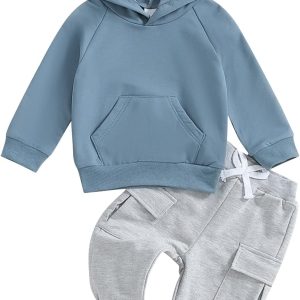 Boys' Contrast-Color Hooded Sweatshirt 2-Piece Set