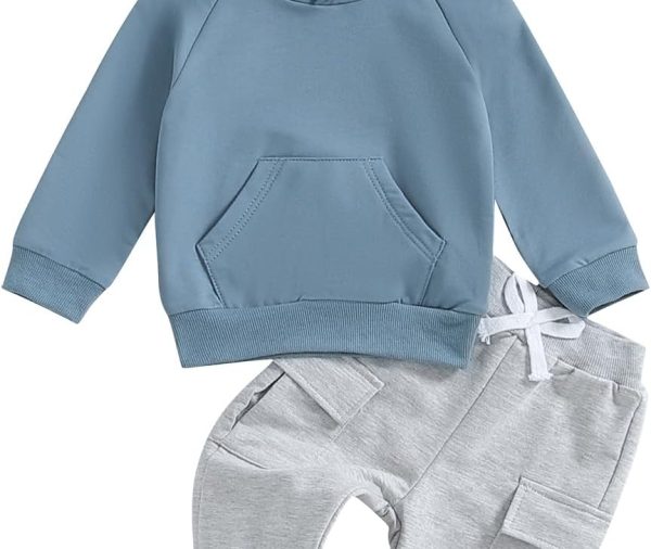 Boys' Contrast-Color Hooded Sweatshirt 2-Piece Set