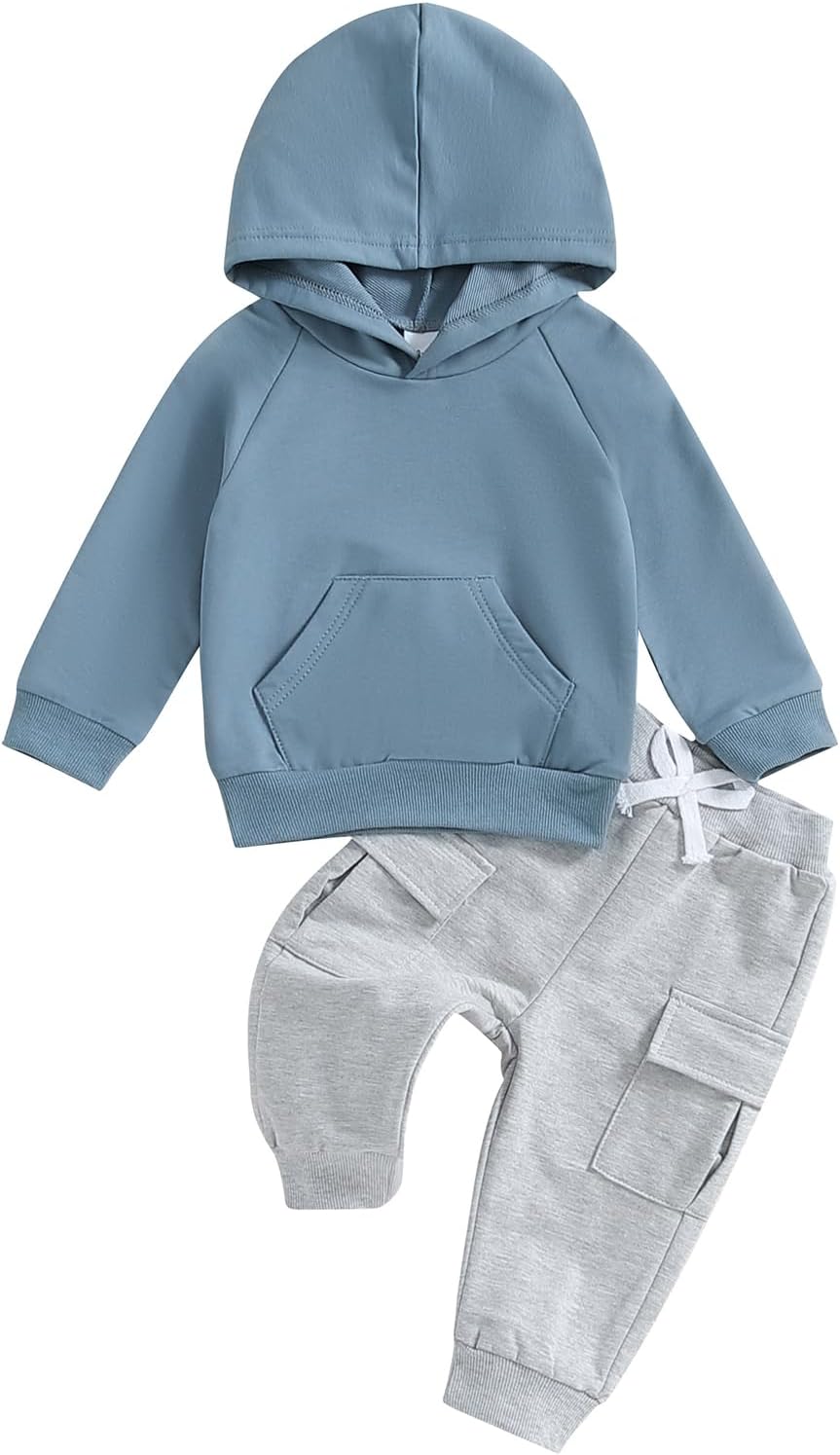Boys' Contrast-Color Hooded Sweatshirt 2-Piece Set