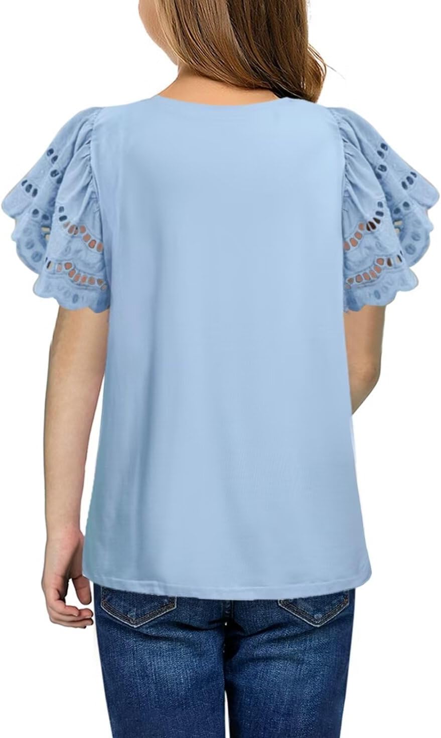 Girls Summer Shirts Crewneck Ruffled Short Sleeve Blouse Tops Size 6-15 Years - Image 2