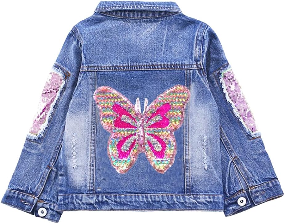 Girls' Butterfly Embroidered Denim Jacket