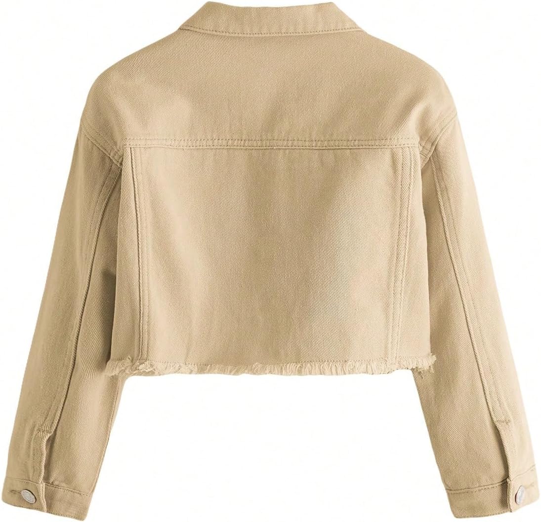 Girls' Frayed Hem Long-Sleeved Denim Jacket - Image 2