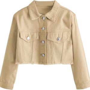 Girls' Frayed Hem Long-Sleeved Denim Jacket