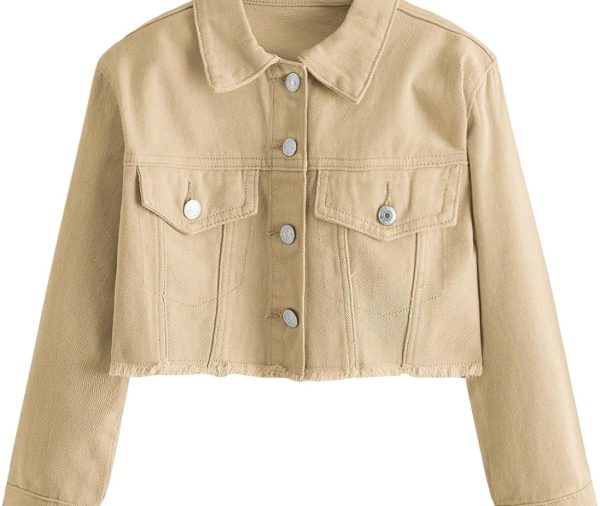 Girls' Frayed Hem Long-Sleeved Denim Jacket