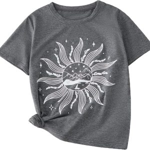 Graphic Tees for Girl Floral Print Short Sleeve Round Neck T Shirts Tops