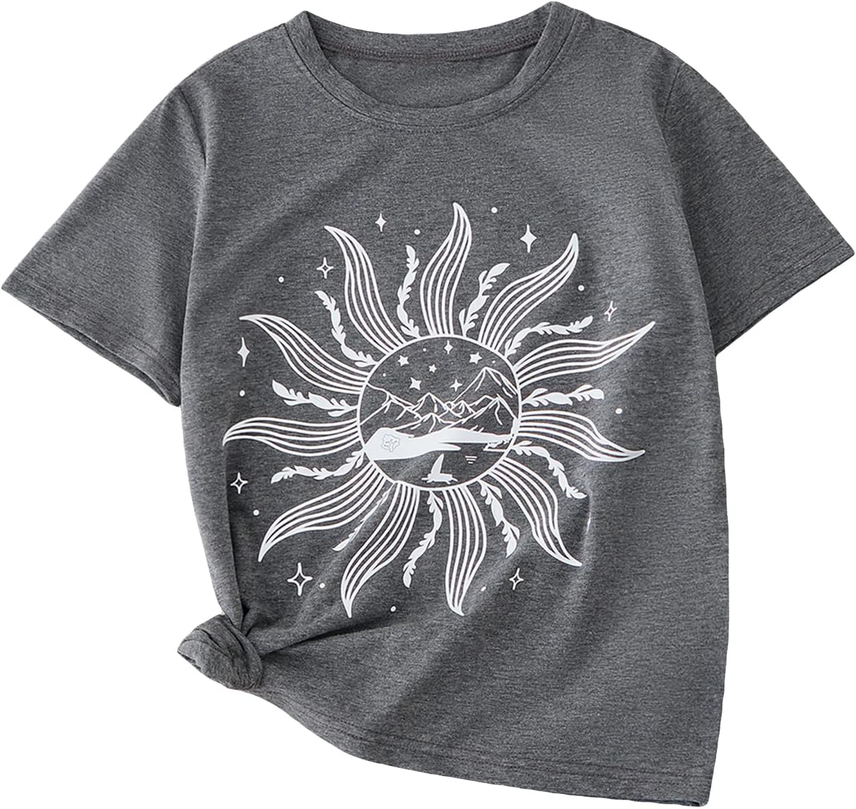 Graphic Tees for Girl Floral Print Short Sleeve Round Neck T Shirts Tops