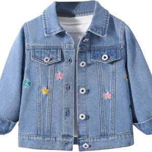 Girls' Floral Embroidered Long-Sleeved Denim Jacket