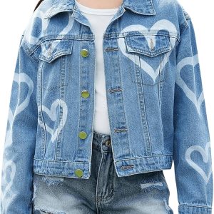 Girls' Long-Sleeved Printed Denim Jacket