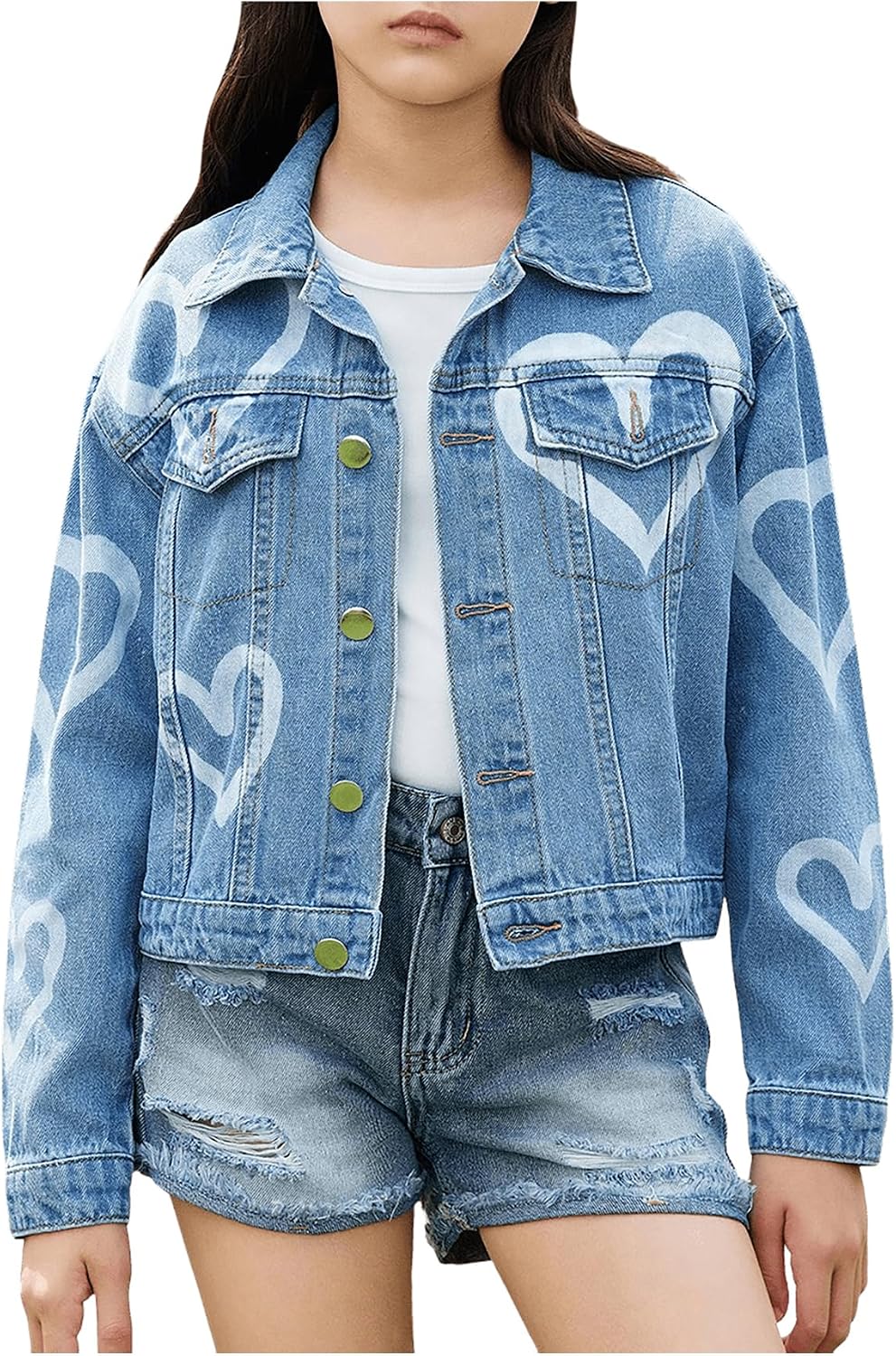 Girls' Long-Sleeved Printed Denim Jacket