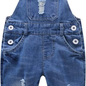 Boys' Distressed Denim Overalls (Cargo Style)