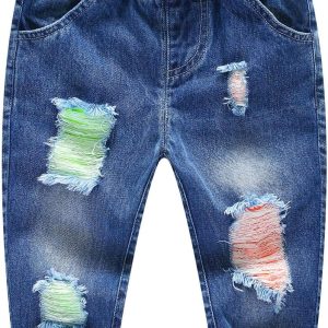 Boys' Elastic-Waist Distressed Jeans