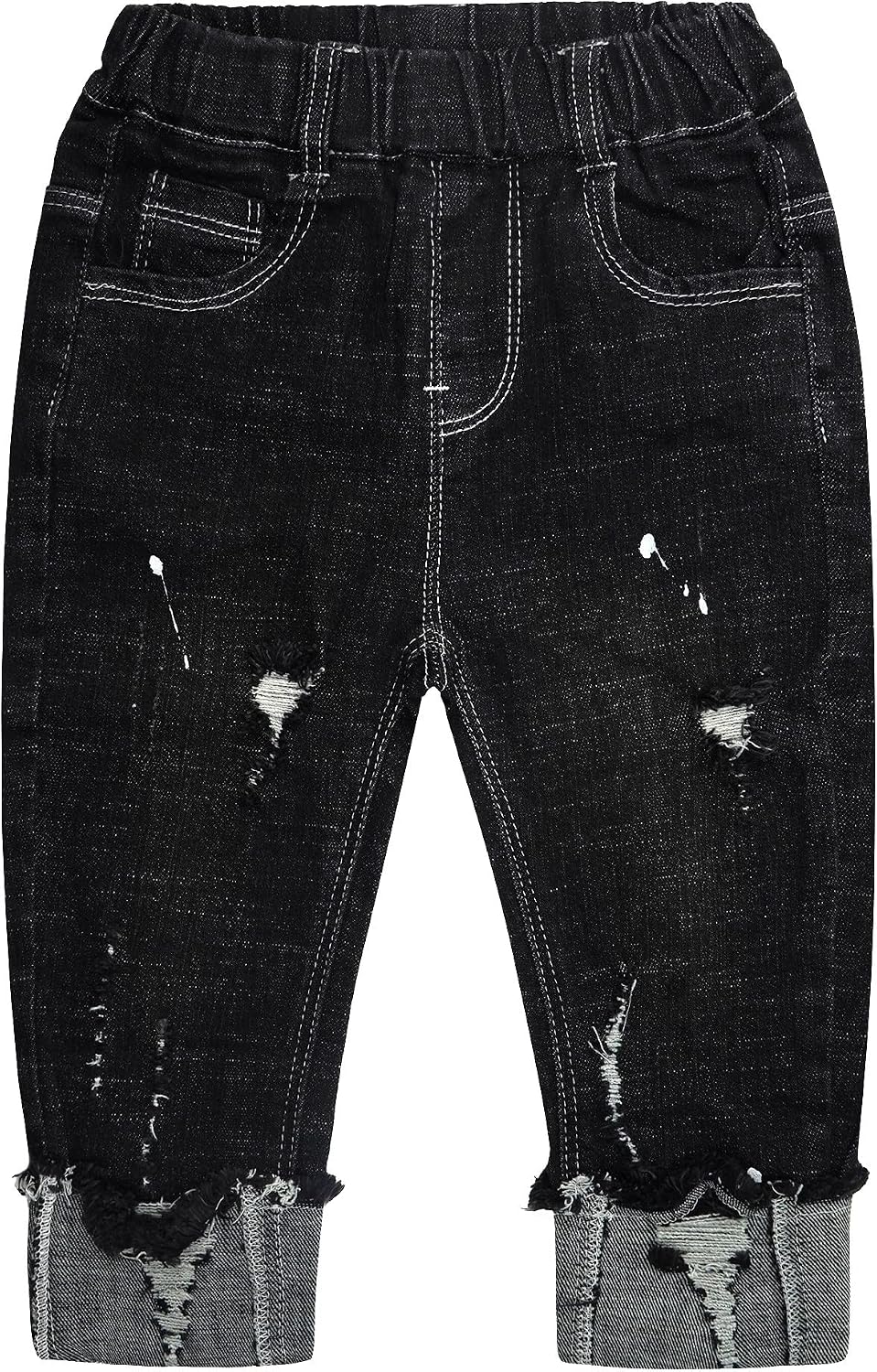 Boys' Elastic-Waist Distressed Jeans