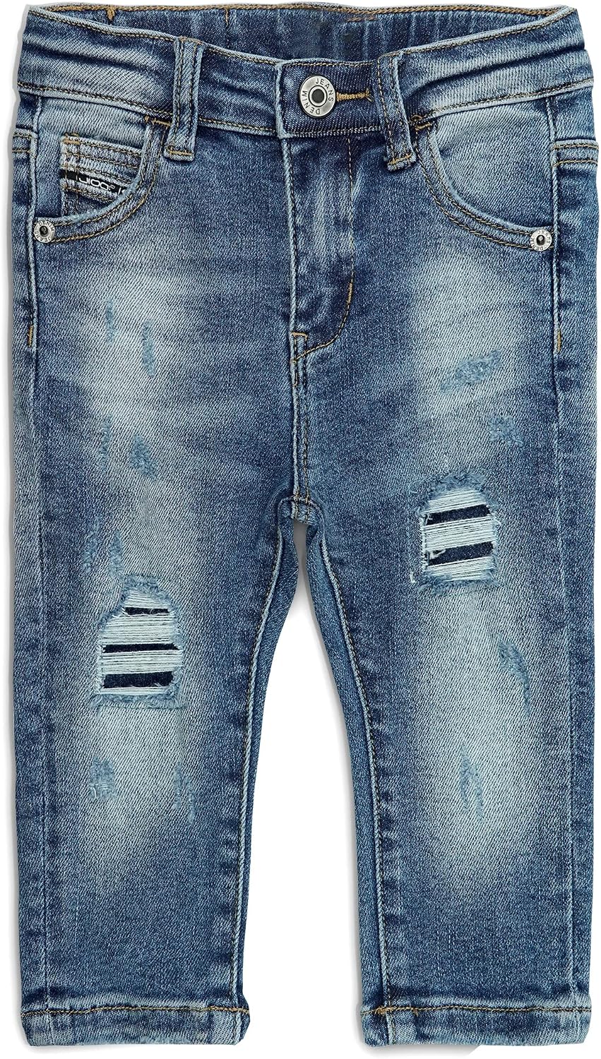 Boys' Elastic-Waist Straight-Leg Distressed Jeans