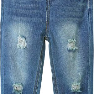 Boys' Elastic-Waist Distressed Casual Jeans