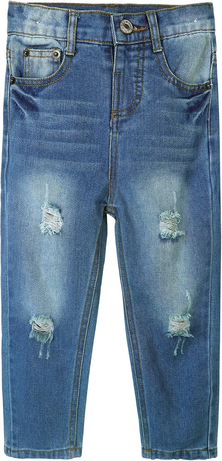 Boys' Elastic-Waist Distressed Casual Jeans